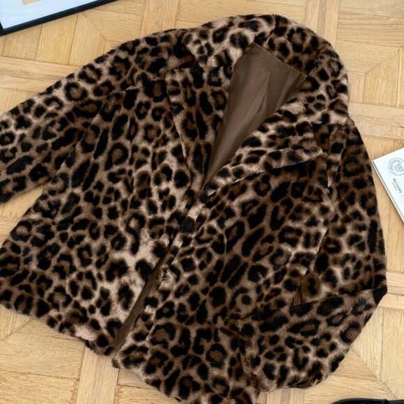 Brown Casual Women's Leopard Print Faux Fur Coat jacket - Picture 7 of 11